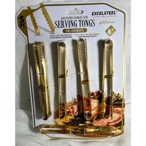 Excelsteel Gold Plated Serving Tongs Set Of 4 For Condiments  NEW With Tags